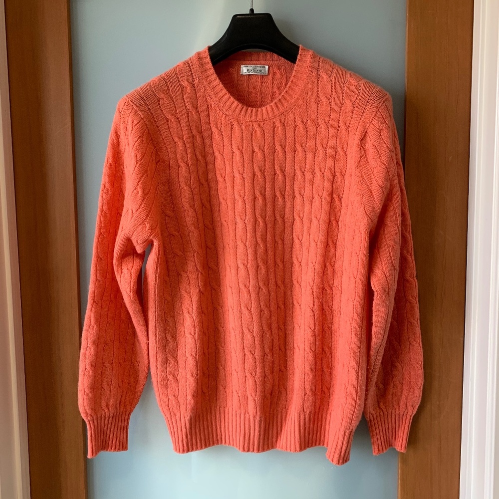 Ben Silver cable knit coral cashmere sweater